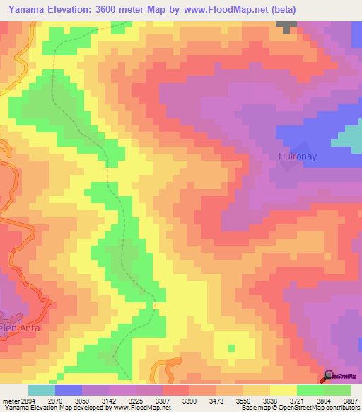 Yanama,Peru Elevation Map