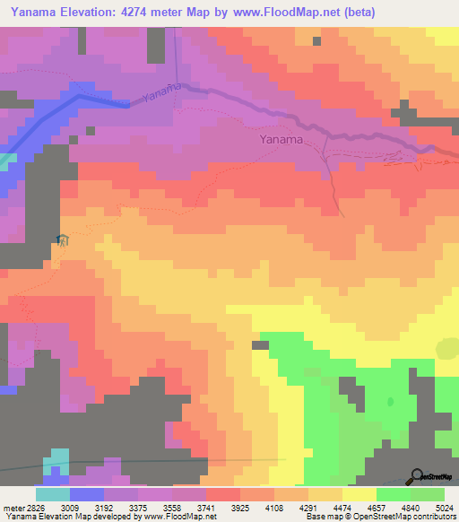 Yanama,Peru Elevation Map
