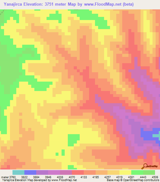 Yanajirca,Peru Elevation Map
