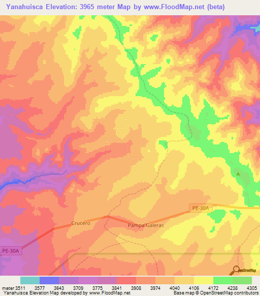 Yanahuisca,Peru Elevation Map