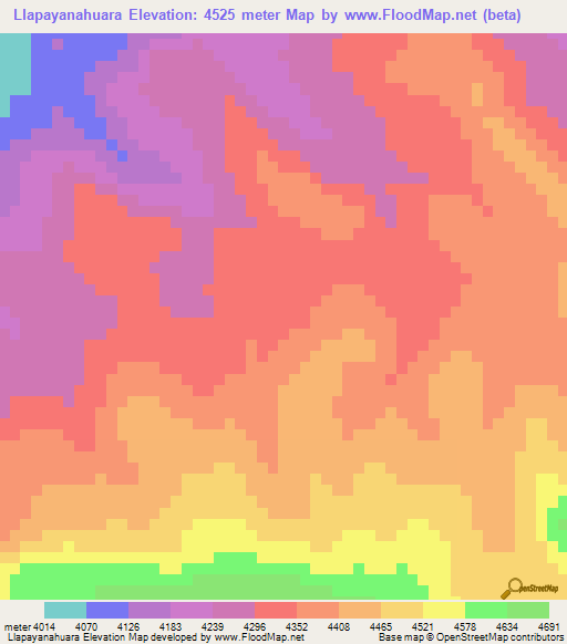 Llapayanahuara,Peru Elevation Map