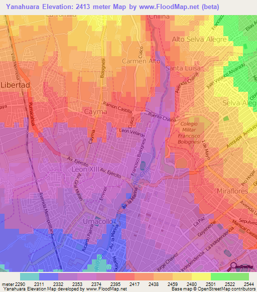 Yanahuara,Peru Elevation Map