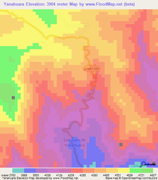 Yanahuara,Peru Elevation Map