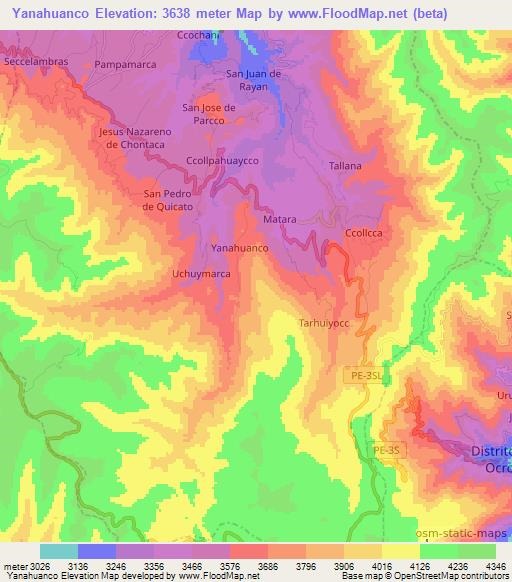 Yanahuanco,Peru Elevation Map