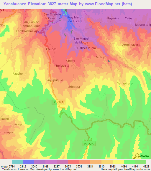Yanahuanco,Peru Elevation Map