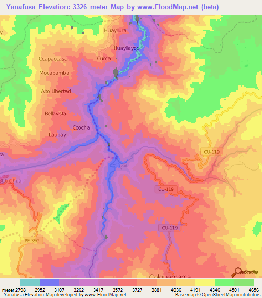 Yanafusa,Peru Elevation Map
