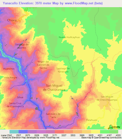 Yanacullo,Peru Elevation Map