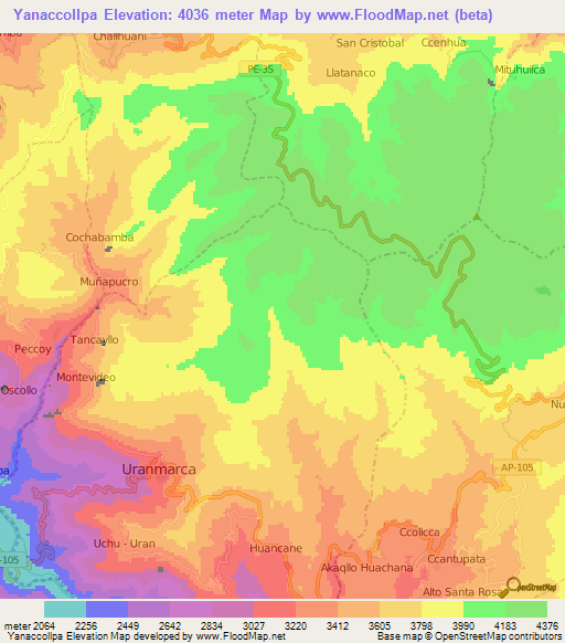 Yanaccollpa,Peru Elevation Map