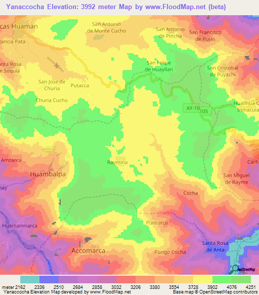Yanaccocha,Peru Elevation Map