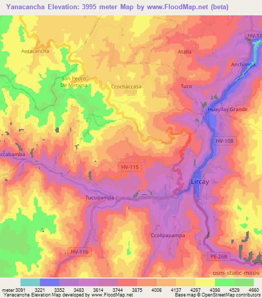 Yanacancha,Peru Elevation Map