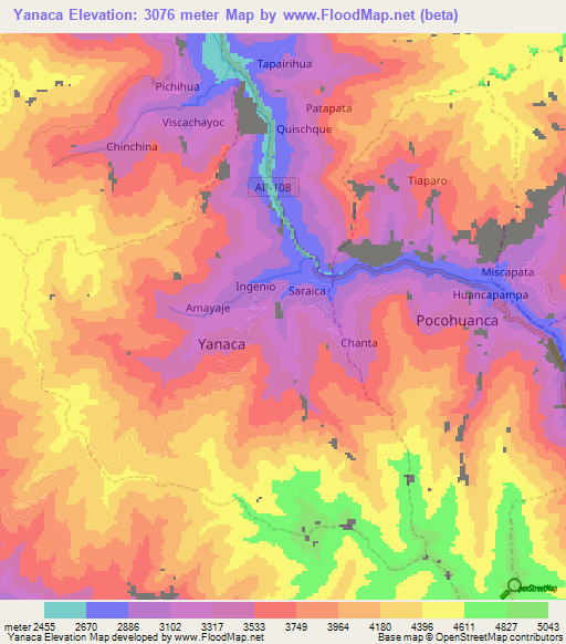 Yanaca,Peru Elevation Map