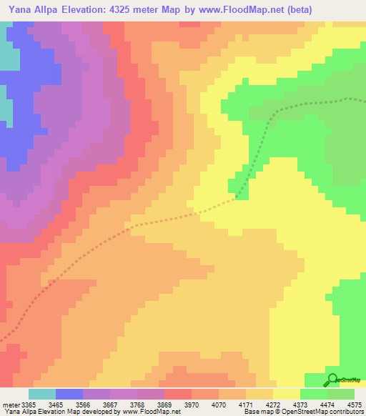 Yana Allpa,Peru Elevation Map
