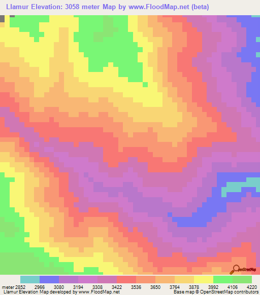 Llamur,Peru Elevation Map