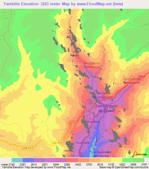 Yambilla,Peru Elevation Map