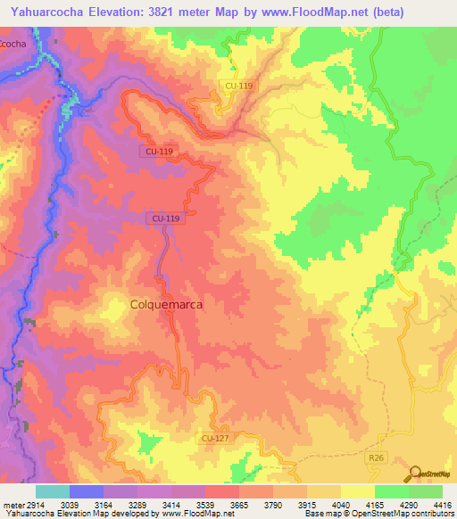 Yahuarcocha,Peru Elevation Map