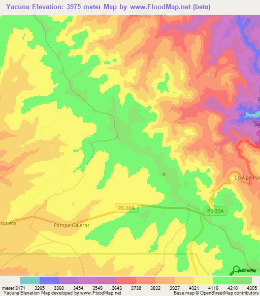 Yacuna,Peru Elevation Map