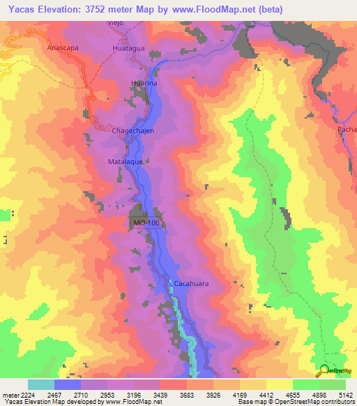 Yacas,Peru Elevation Map