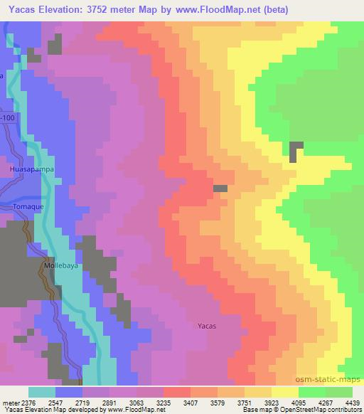 Yacas,Peru Elevation Map