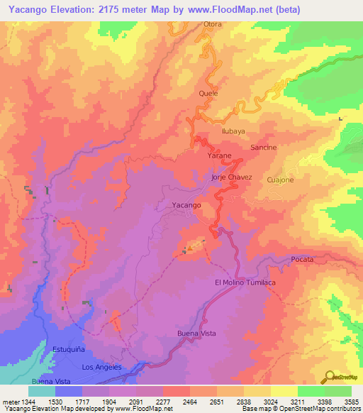 Yacango,Peru Elevation Map