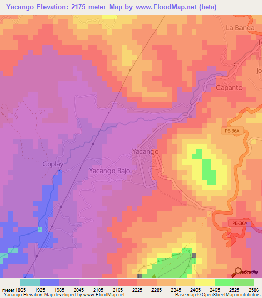 Yacango,Peru Elevation Map