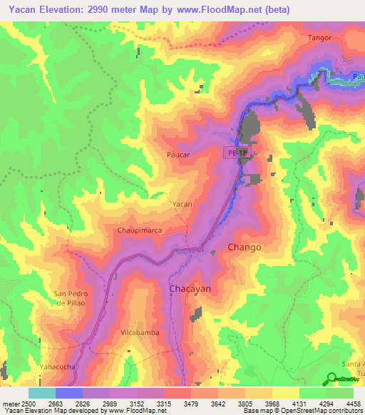 Yacan,Peru Elevation Map