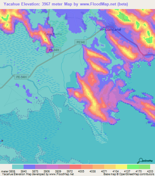 Yacahue,Peru Elevation Map