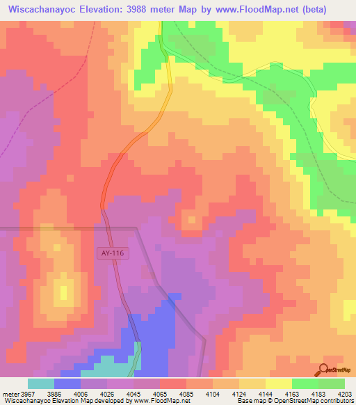 Wiscachanayoc,Peru Elevation Map
