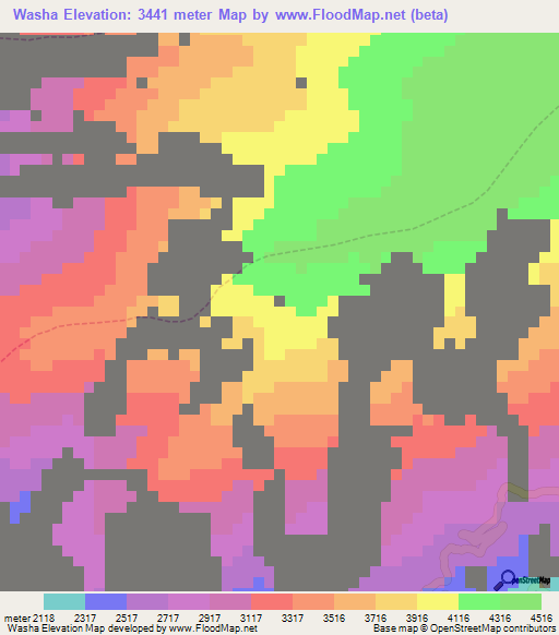 Washa,Peru Elevation Map