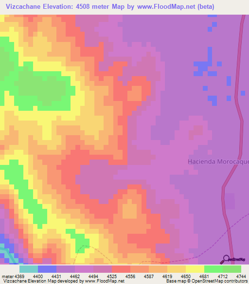 Vizcachane,Peru Elevation Map