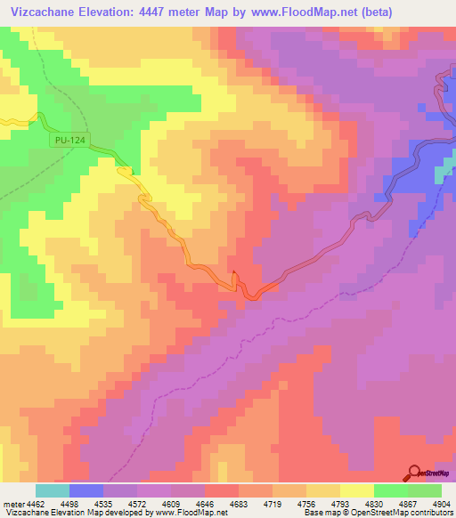 Vizcachane,Peru Elevation Map