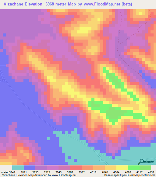 Vizachane,Peru Elevation Map