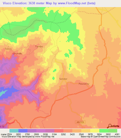 Viuco,Peru Elevation Map