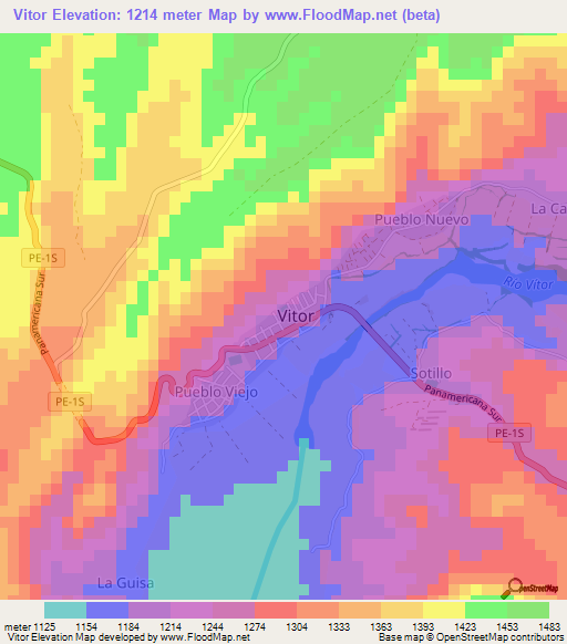 Vitor,Peru Elevation Map