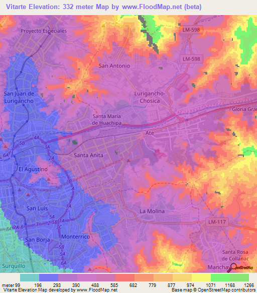 Vitarte,Peru Elevation Map