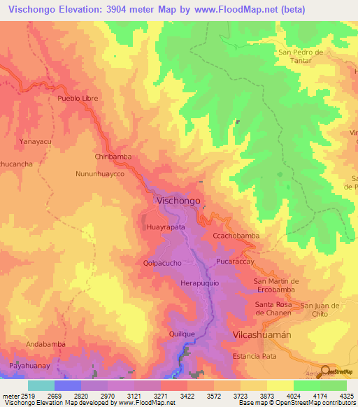 Vischongo,Peru Elevation Map