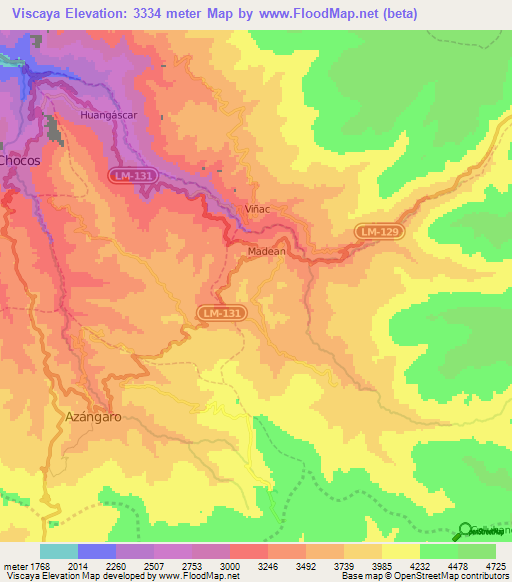 Viscaya,Peru Elevation Map