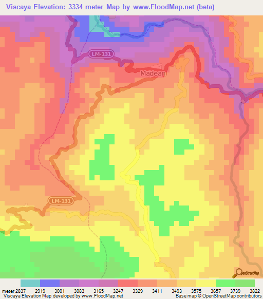 Viscaya,Peru Elevation Map