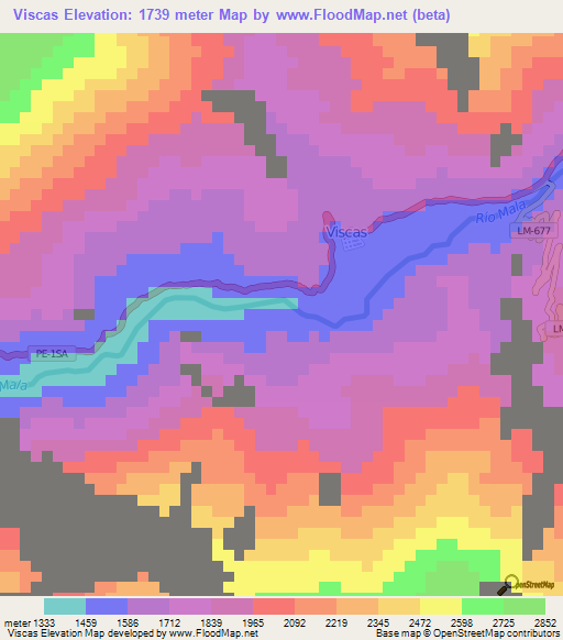 Viscas,Peru Elevation Map