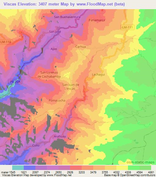 Viscas,Peru Elevation Map