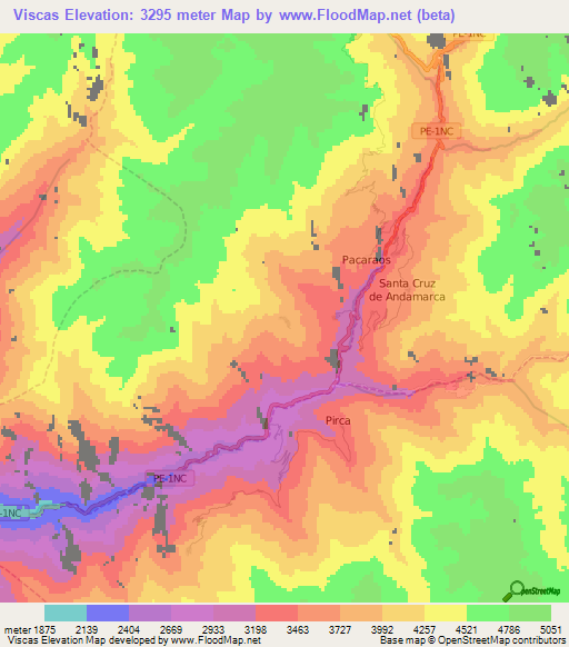 Viscas,Peru Elevation Map