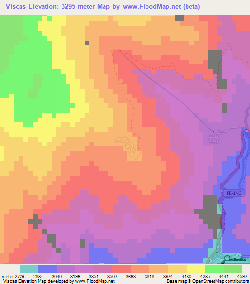 Viscas,Peru Elevation Map