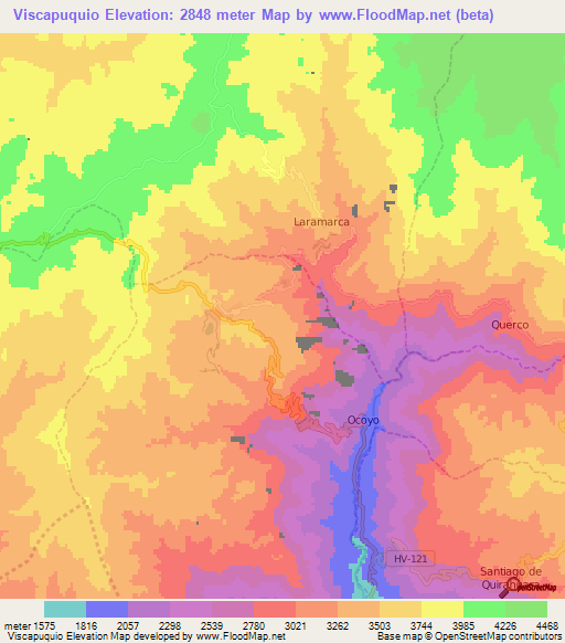 Viscapuquio,Peru Elevation Map