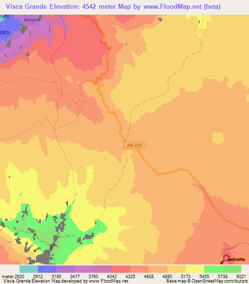 Visca Grande,Peru Elevation Map