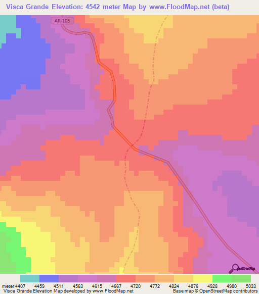 Visca Grande,Peru Elevation Map