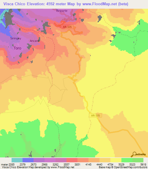 Visca Chico,Peru Elevation Map