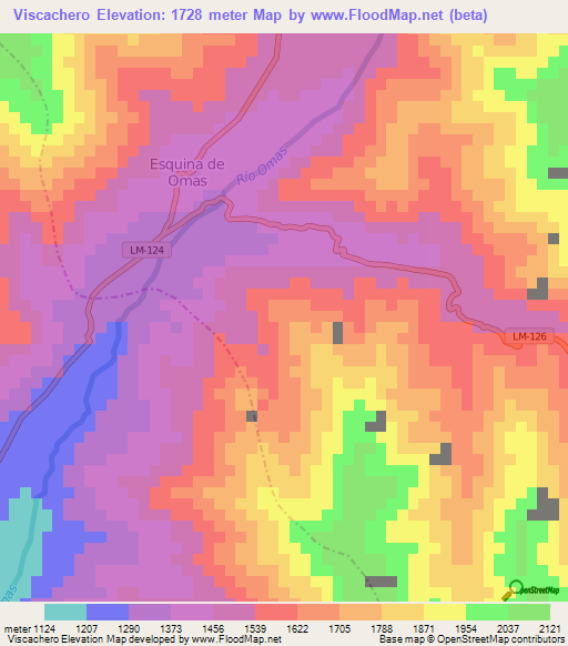 Viscachero,Peru Elevation Map