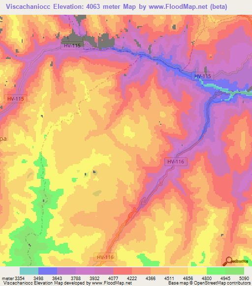 Viscachaniocc,Peru Elevation Map