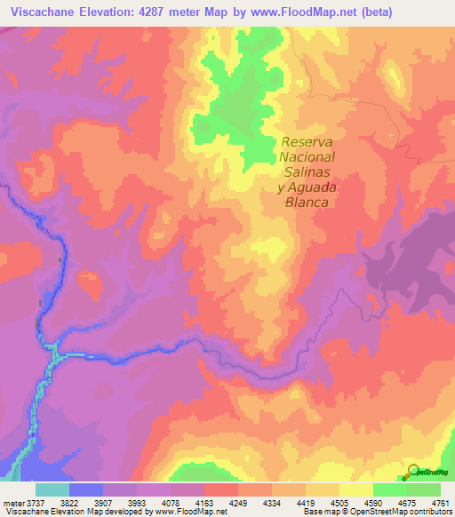 Viscachane,Peru Elevation Map