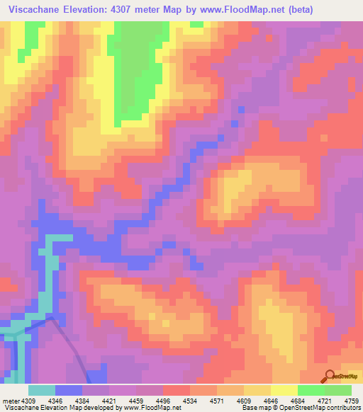 Viscachane,Peru Elevation Map