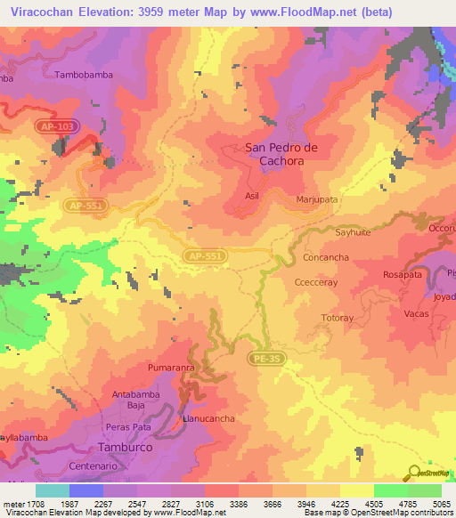 Viracochan,Peru Elevation Map